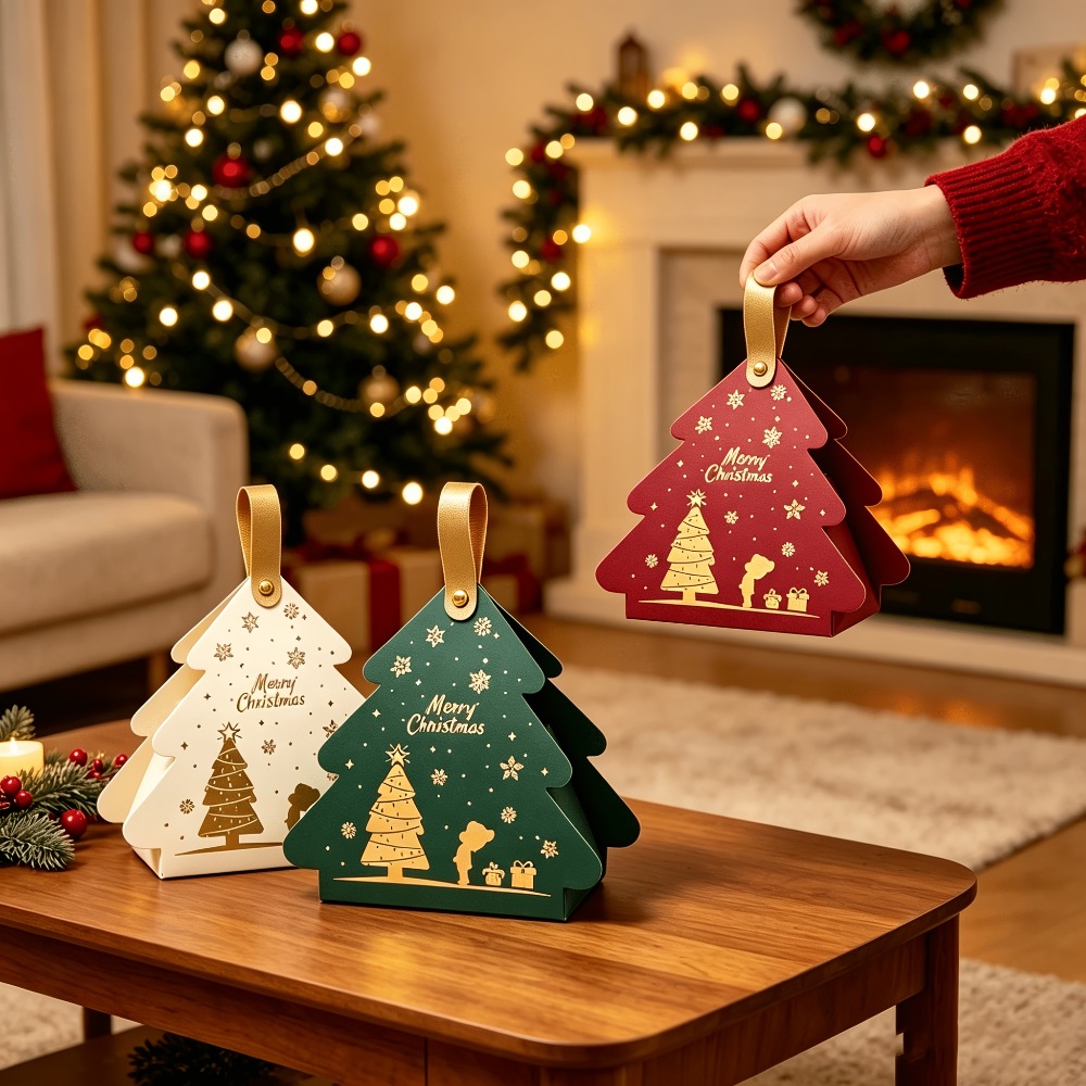 Printer Paper - 24個入りクリスマスツリー型紙製ギフトボックス（ハンドル付き）、携帯用小型ボックス、クリスマスパーティーの記念品＆ツリーデコレーション
